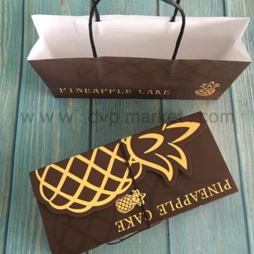 Set 05 bộ túi hộp bánh dứa nâu Pineapple Cake