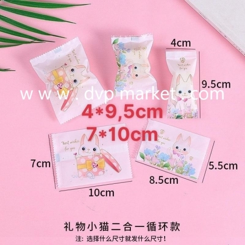 Túi hàn bánh quy - kẹo 7x10cm mèo hoạt hình (Xấp 100)