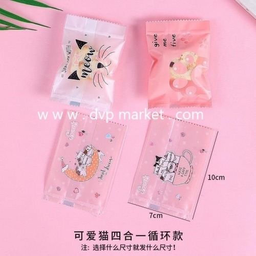 Túi hàn bánh quy - kẹo 7x10cm mèo hồng 4 mẫu (Xấp 100)