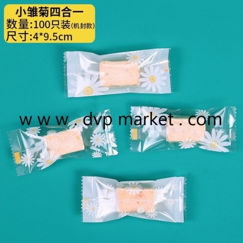 Túi hàn kẹo nougat 4x9.5cm hoa cúc (Xấp 100)