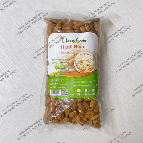 Classy - Hạnh nhân nguyên hạt vỏ lụa 500g