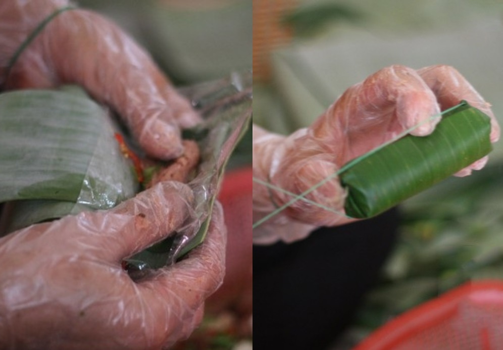 Cuốn nem ttrong màng bọc thực phẩm